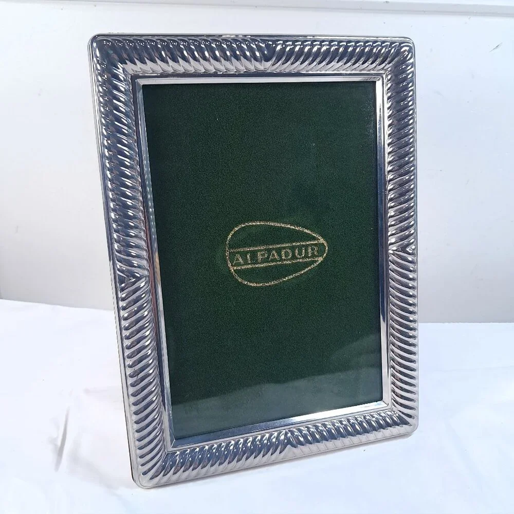 Vintage Alpadur picture photo Frame Silver tone rectangle‎ tabletop rope design